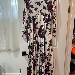 Free People Burgundy and Navy Floral Long Sleeve Dress